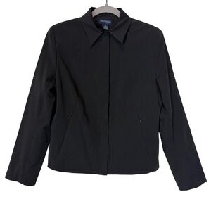 Ann Taylor Jacket Womens Medium Black Stretch Full‎ Zip Lined Pockets Classic